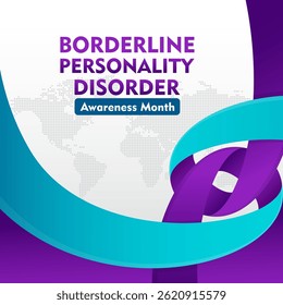 Borderline Personality Disorder Awareness Month (Mês da Consciência do Transtorno da Personalidade Limítrofe). Observado todos os anos em maio. Design plano com fita. Adequado para fundo, banner, cartão, cartaz