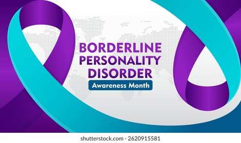 Borderline Personality Disorder Awareness Month (Mês da Consciência do Transtorno da Personalidade Limítrofe). Observado todos os anos em maio. Design plano com fita. Adequado para fundo, banner, cartão, cartaz