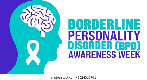 Borderline Personality Disorder BPD Awareness Week fundo ou modelo de design de banner é observado todos os anos em outubro. Conceito de férias. Modelo para cartão, cartaz, cartaz, modelo. eps 10