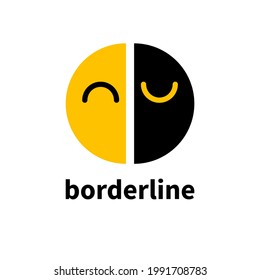 Borderline personality disorder icon. Bipolar affective disorder symbol. Two halves of face. Mental illness logo. Pischiatry sign.