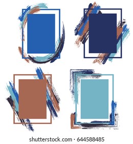 Borders with brown and blue painted brushstrokes backgrounds. Graphics design templates for banners, flyers, posters, greeting cards. Vintage frames with paint brush strokes vector collection.