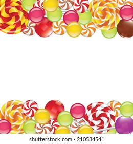 Borders with candies and lollipops on white background