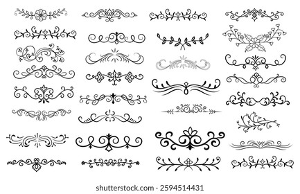 Borders and dividers decorative ornate elements. Calligraphic ornament set. Vintage Decorations