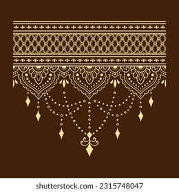 Borders with flower for design, application of henna, Mehndi and tattoo. Decorative pattern in ethnic oriental, Indian style. Doodle ornament. Outline hand draw vector illustration.