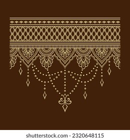 Borders with flower for design, application of henna, Mehndi and tattoo. Decorative pattern in ethnic oriental, Indian style. Doodle ornament. Outline hand draw vector illustration.