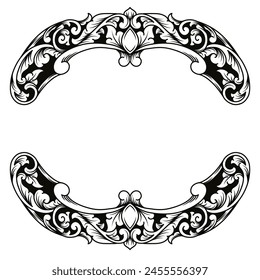 Borders or frames ornament. Ornamental elements for your designs. Black and white colors. Floral carving decoration for postcards or invitations for social media.