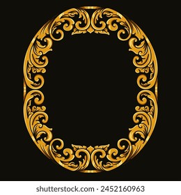 Bordes o marcos adornan en estilo tradicional. Elementos ornamentales para tus diseños. Colores negro y dorado. Decoración de talla floral para postales o invitaciones para redes sociales.