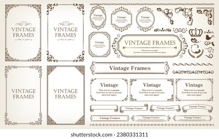 Borders and frames. Set of Decorative vintage floral ornament. Vector design.