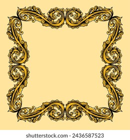 Borders and Frames in traditional style. Ornamental elements for your designs. Black and gold colors. Floral carving decoration for postcards or invitations for social media.