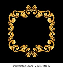 Bordes y marcos en estilo tradicional. Elementos ornamentales para sus diseños. Colores negro y dorado. Decoración de talla floral para postales o invitaciones para redes sociales.