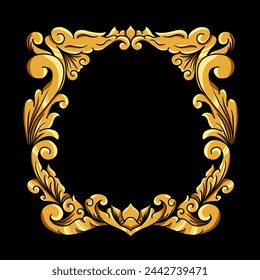 Borders and Frames in traditional style. Ornamental elements for your designs. Black and gold colors. Floral carving decoration for postcards or invitations for social media.