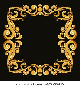 Borders and Frames in traditional style. Ornamental elements for your designs. Black and gold colors. Floral carving decoration for postcards or invitations for social media.