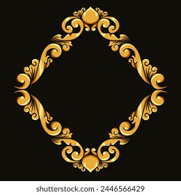 Borders and Frames in traditional style. Ornamental elements for your designs. Black and gold colors. Floral carving decoration for postcards or invitations for social media.