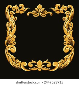 Borders and Frames in traditional style. Ornamental elements for your designs. Black and gold colors. Floral carving decoration for postcards or invitations for social media.