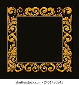 Borders and Frames in traditional style. Ornamental elements for your designs. Black and gold colors. Floral carving decoration for postcards or invitations for social media.