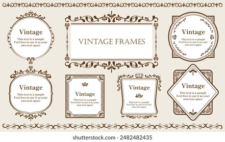 Borders and frames. Vintage typographic design, luxury labels, vector illustration.