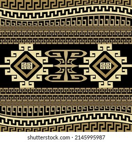 Borders. Greek seamless pattern. Ornamental wavy border background. Repeat modern ornament. Tribal ethnic style design. Traditional backdrop. Greek key, meanders, waves, stripes, rhombus, shapes.