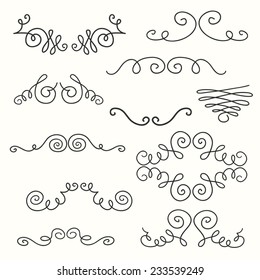 Bordes y monogramas ambientados en estilo vintage para el diseño. Conjunto vectorial dibujado a mano.