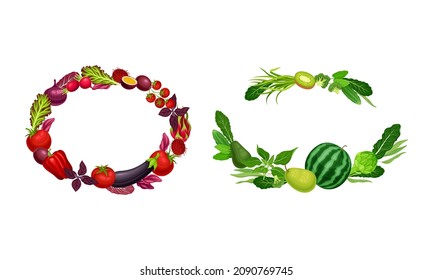 Grenzen von rotem und grünem Obst und Gemüse mit Platz für die Vektorgrafik