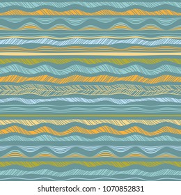 Borders, ribbons set. Abstract wavy seamless patterns. Sea waves brush strokes, lines.