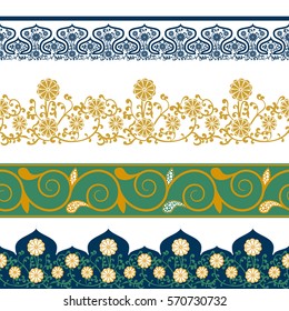 Borders Seamless patterns with chinese floral ornament. vector illustration