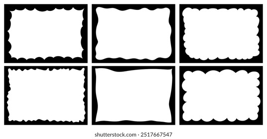 Borders set, abstract frames with wavy edges. Geometric backgrounds. Vector illustration. Doodle vignette. Blank shapes for picture, diploma, invitation template, empty textbox.