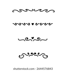 Bordas definidas. Divisores florais, estilo doodle elementos decorativos isolados. Cartões de casamento, cartazes e banners design. Flores folhas e ornamento. Sublinhado caligráfico. Separador de curva, conjunto de vetores
