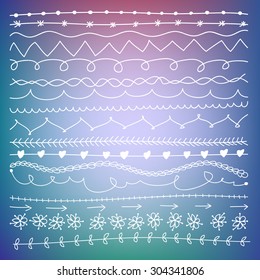 Borders set. Hand-drawn cartoon dividers. Doodle drawing. Vector illustration. 