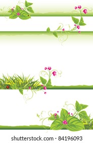 Borders with sprigs and pink flowers. Vector