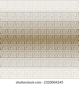 Borders. Traditional tribal ethnic greek style border seamless pattern. Vector ornamental halftone background. Repeat light backdrop. Geometric striped ornaments. Greek key meanders. Endless texture.