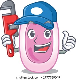 Bordetela pertussis Smart Plumber cartoon character design with tool