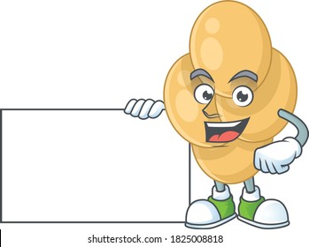 Bordetella pertussis cartoon drawing Thumbs up holding a white board. Vector illustration