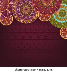 Bordo background with ethnic patterns and mandalas