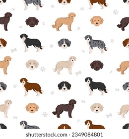 Bordoodle seamless pattern. Border collie Poodlemix. Different coat colors set.  Vector illustration