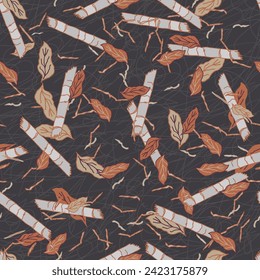 The Boreal Forest decaying layer is rich with nutrients from dead leaves, twigs, branches, small logs, and sticks which helps the new layer grow creating this vector repeat seamless pattern design.
