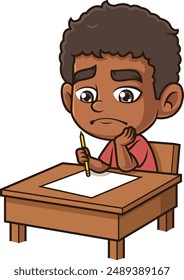 Bored african-american boy doing homework vector illustration