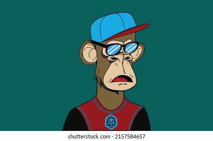 Bored Apes Art Illustration Wearing Cap Glasses and Shirt