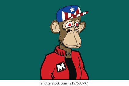 Bored Apes Art Illustration Wearing Puerto Cap and Jacket