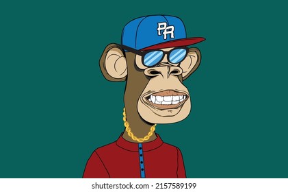 Bored Apes Art Illustration Wearing PR Cap and Gold Chain