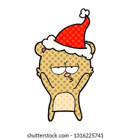 historieta dibujada con la mano del oso aburrido, ilustración de un sombrero santa