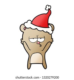 bored bear hand drawn gradient cartoon of a wearing santa hat