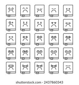 bored book emoticons set vector illustration
