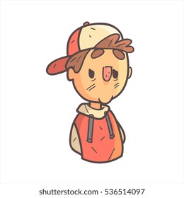Bored Boy In Cap And College Jacket Hand Drawn Emoji Cool Outlined Portrait