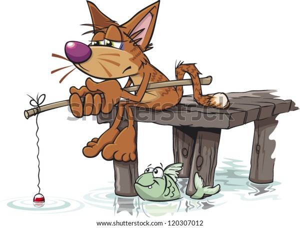 Bored Cartoon Cat Fishing Jetty Stock Vector Royalty Free 120307012