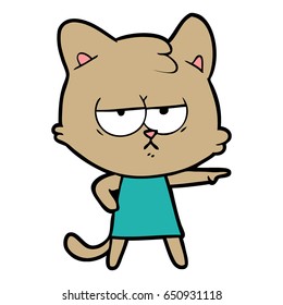 gato de dibujos animados aburrido señalando