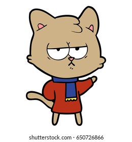 langweilige Cartoon-Katze in Winterkleidung