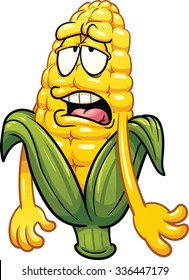 Bored cartoon corn. Vector clip art illustration with simple gradients. All in a single layer.