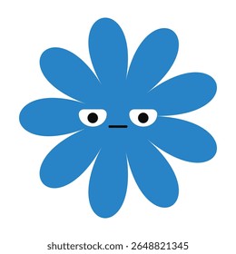 Flor de desenho animado entediado com uma expressão em branco e pétalas geométricas. Uma flor colorida, minimalista com emoção sutil.