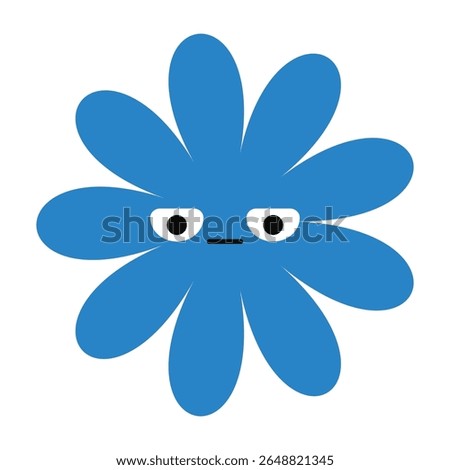 Bored cartoon flower with a blank expression and geometric petals. A colorful, minimalist bloom with subtle emotion.