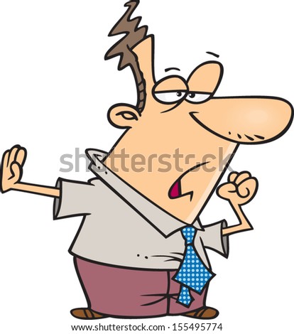 Bored cartoon man giving the hand